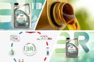Envases de la gama TotalEnergies EV3R de lubricantes con bases RRBO